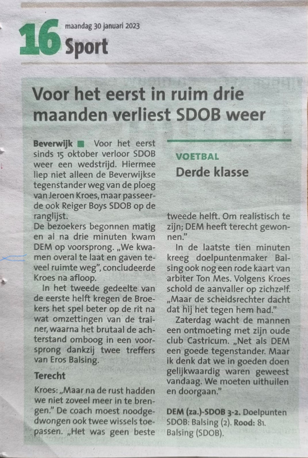 Sdob Castricum net te sterk voor geïmproviseerd SDOB | SV SDOB